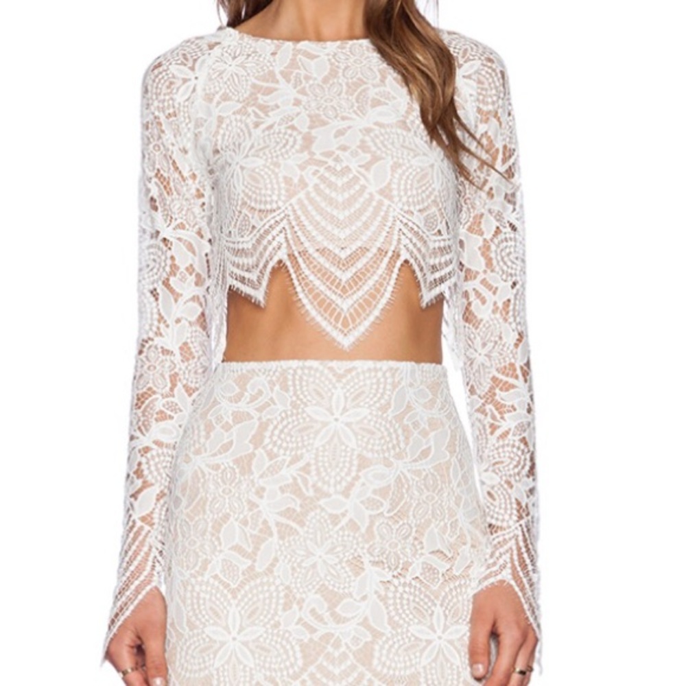 For Love & For Lemons Guava Lace Crop Top